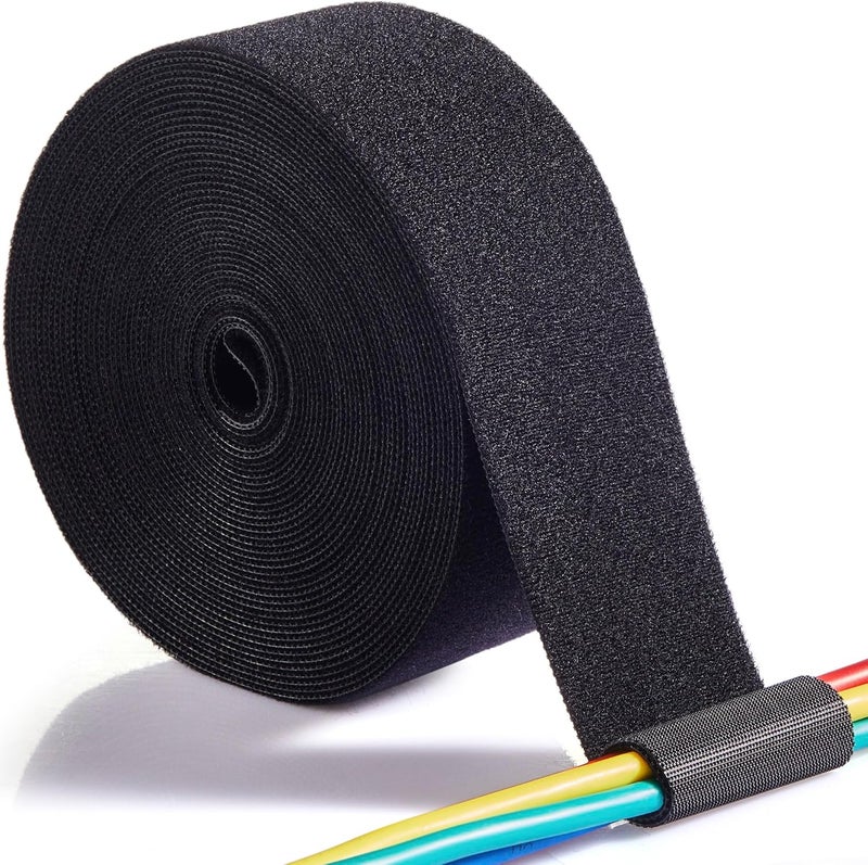 ECOHomes 2 Inch x 30 FT Double Sided Hook and Loop Roll Tape - Two Sided, Self Stick, Reusable Cable Ties Wrap for Cable Management, Heavy Duty Extender Straps Long Wire Strips Band Black - Image 1